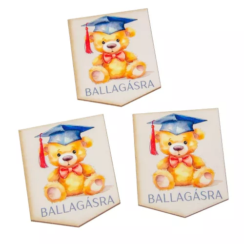 Nyomtatott dekorkarton - Ballagásra macis bookmark tábla 7cm 3db-os csomag