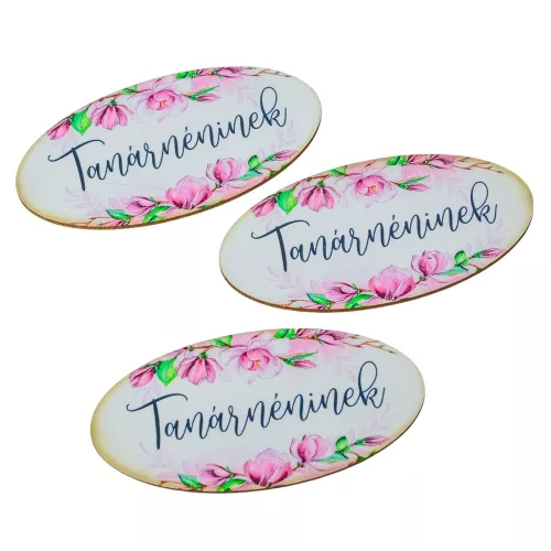 Nyomtatott dekorkarton - Tanárnéninek ovál tábla 8cm 3db-os