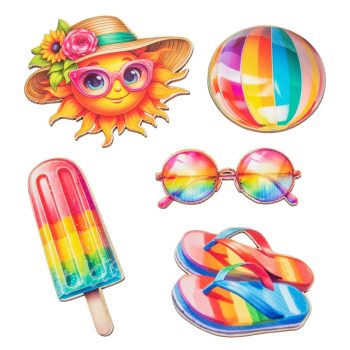 Nyomtatott dekorkarton - Nyári csomag színes 4-8cm 5db-os