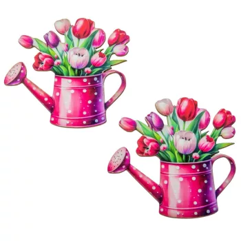 Nyomtatott dekorkarton virágos kanna tulipánnal 9cm 2db-os