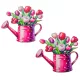 Nyomtatott dekorkarton virágos kanna tulipánnal 9cm 2db-os