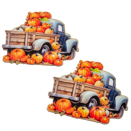 Nyomtatott dekorkarton Autó tökökkel 9,5cm 2db-os