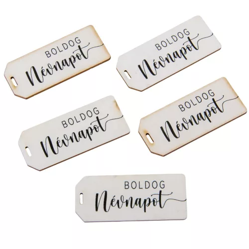 Nyomtatott dekorkarton Boldog névnapot tábla 5,5cm 5db-os