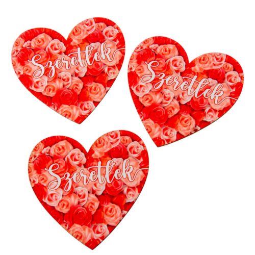 Nyomtatott dekorkarton Szív táblák 7cm 3db-os csomag