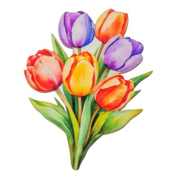   Nyomtatott dekorkarton  6 szálas színes tulipáncsokor 12cm