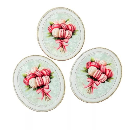 Nyomtatott dekorkarton Macaron csokor ovál tábla 8cm 3db-os