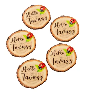   Nyomtatott dekorkarton Hello Tavasz faszelet katicás 5cm 5db-os