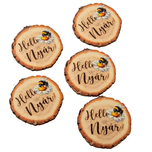 Nyomtatott dekorkarton Hello Nyár faszelet méhecskés 5cm 5db-os