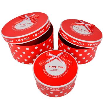 Pöttyös papír doboz I love you piros D27-24-21cm 3db-os