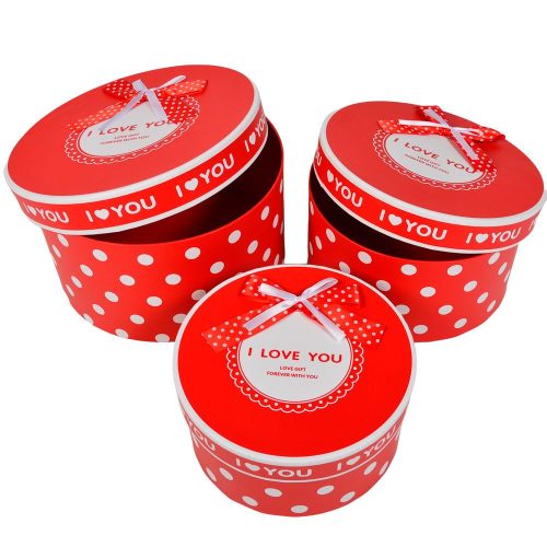 Pöttyös papír doboz I love you piros D27-24-21cm 3db-os