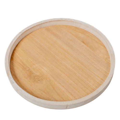 Fa tálca kerek peremes fehér-natúr D35cm