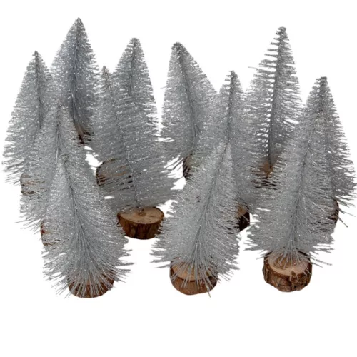 Mini fenyő ezüst glitteres M15cm 12db-os