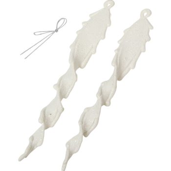Jégcsap dísz csavart glietteres fehér 21cm 2db-os