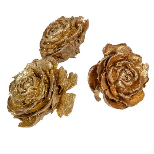 Cédrus rózsa fej 3-5cm arany&glitter 10dkg/csomag