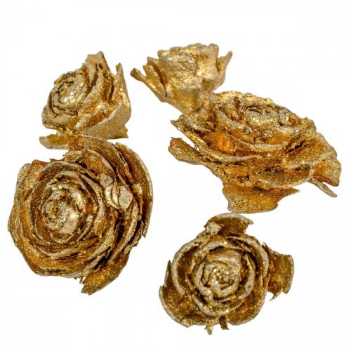 Cédrus rózsa fej 3-5cm pezsgő & glitter 10dkg/csomag