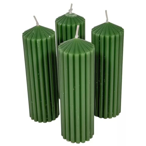 Csúcsos bordás henger gyertya 50x150mm mohazöld 4db/csom (db ár)