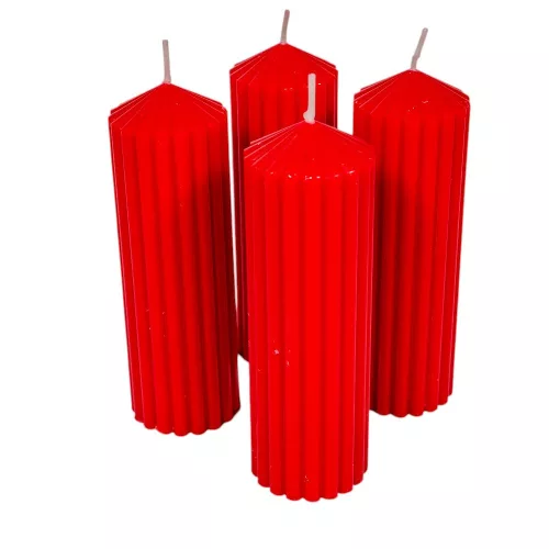 Csúcsos bordás henger gyertya 50x150mm piros 4db/csom (db ár)