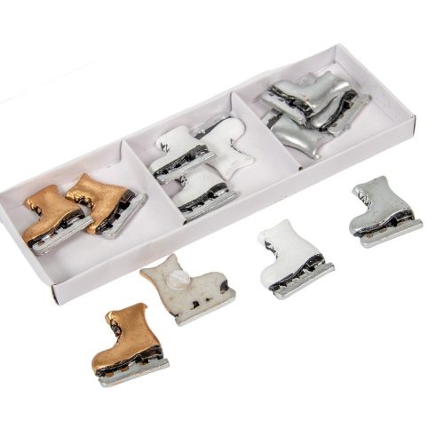 Korcsolya öntapadós poly arany,ezüst,fehér 3,5cm 12db-os csomag