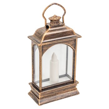 Lámpás LED-es gyertyával rusztikus réz 15x6cm