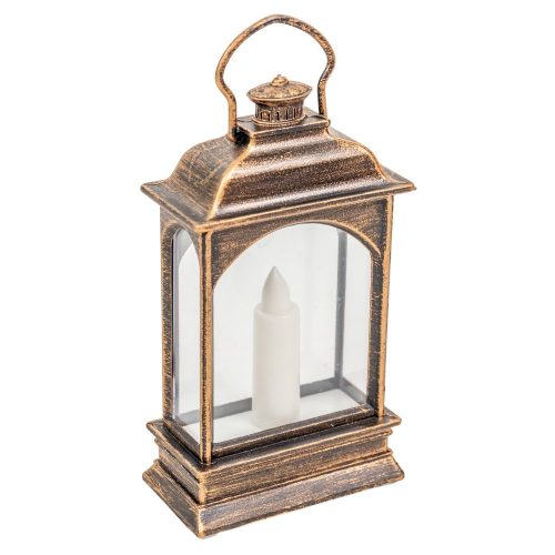 Lámpás LED-es gyertyával rusztikus réz 15x6cm