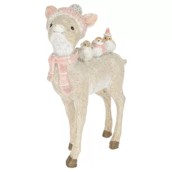 Őz sapkában madárral álló glitteres poly M15cm