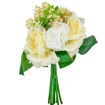 Rózsa, hortenzia szegfű köteg 7v. krém M30cm 24db/#