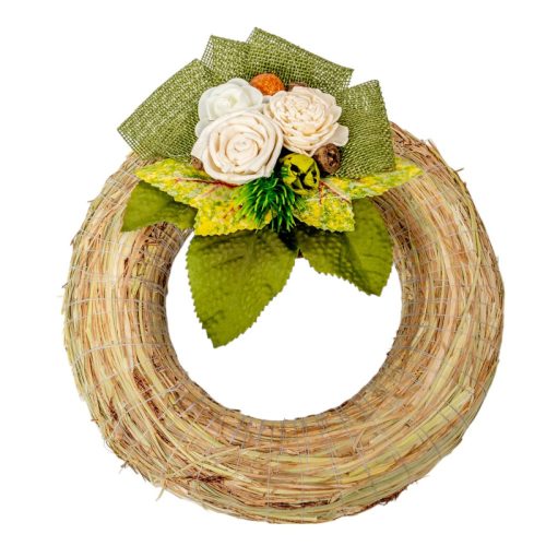 Szalma koszorú hazai szárazvirág díszítéssel 20cm