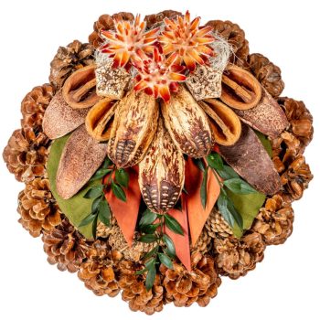   Rózsatoboz koszorú trópusi szárazvirág díszítéssel 30cm