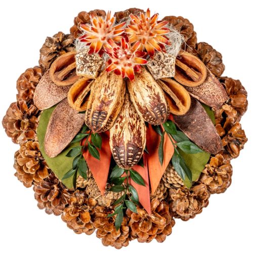Rózsatoboz koszorú trópusi szárazvirág díszítéssel 30cm