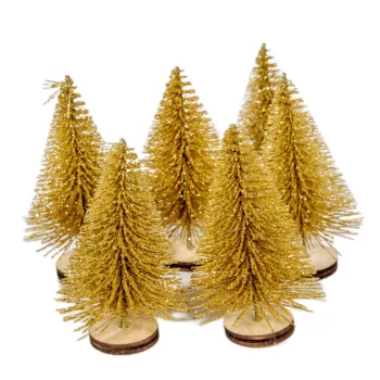 Mini fenyő fa talpon arany 7cm 6db-os 