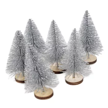 Mini fenyő fa talpon ezüst 7cm 6db-os