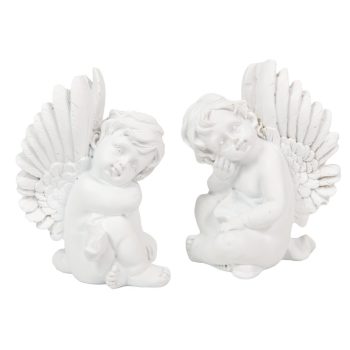 Angyal szárnnyal ülő poly fehér M9cm