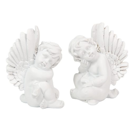 Angyal szárnnyal ülő poly fehér M9cm