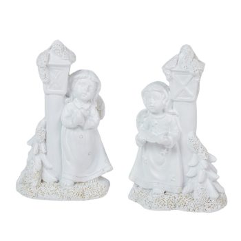 Angyal lámpással polyresin fehér 9cm