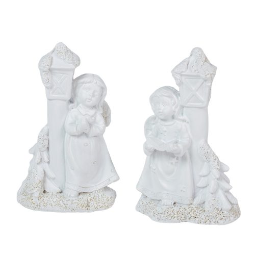 Angyal lámpással polyresin fehér 9cm