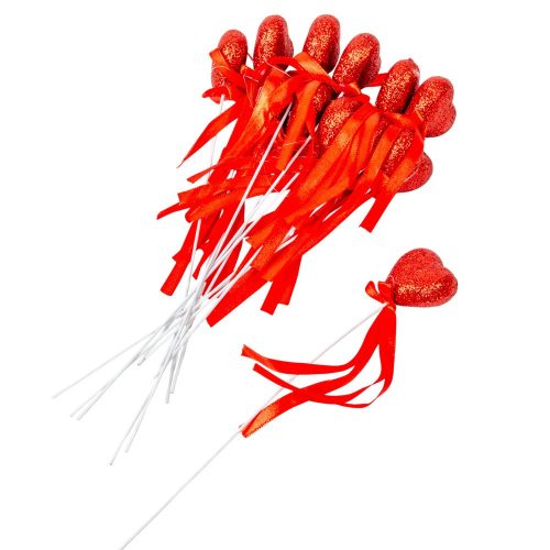 Szív pick glitteres 4+17cm 12db-os