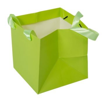 Papír tasak kocka szalaggal zöld 16x16x16cm
