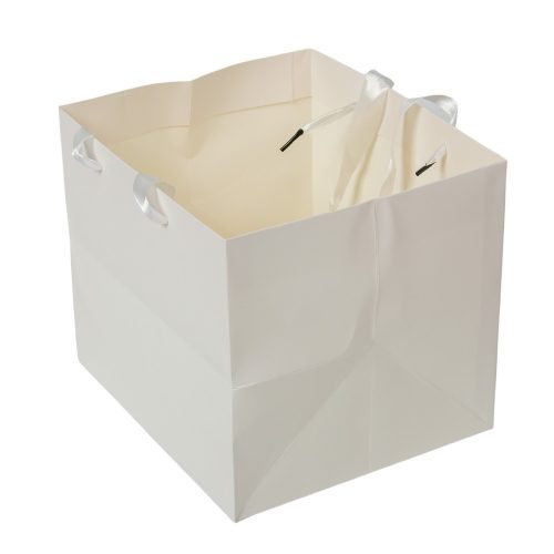 Virágtasak szalaggal fehér 23x20x20cm