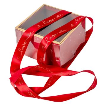 Virágdoboz átlátszó tetővel, szalaggal M8,5x13,5x13,5cm