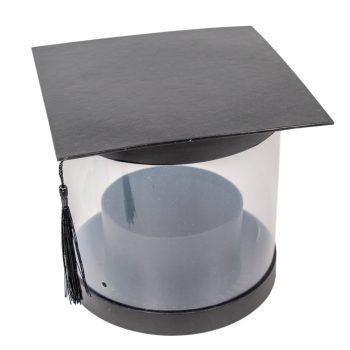 Virágdoboz ballagó kalapos fekete 17,5x17,5 cm