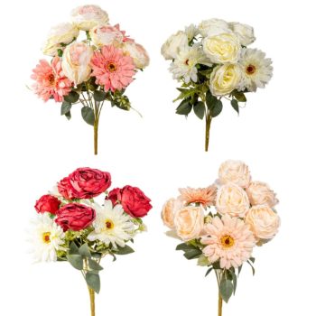 Angolrózsa, gerbera csokor 9v. M42cm 12db/#