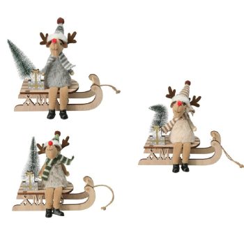 Szarvas textil fa szánkóval M18cm