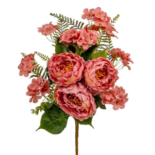 Peoni, hortenzia féloldalas csokor 11v. rózsaszín M50cm 8db/#