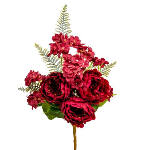 Peony,hortenzia csokor féloldalas 11v. piros M55cm 8db/#