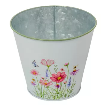 Meadow virágmintás fém kaspó fehér D14,5x13cm