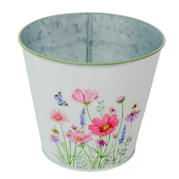 Meadow virágmintás fém kaspó fehér D16x14,8cm
