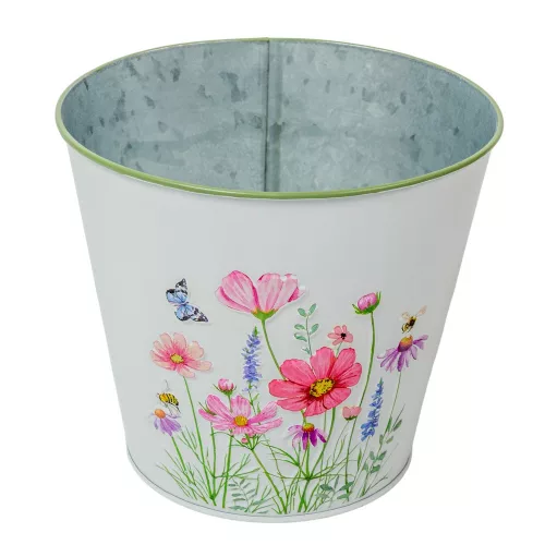 Meadow virágmintás fém kaspó fehér D16x14,8cm