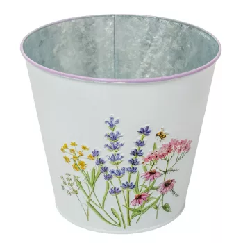 Meadow virágmintás fém kaspó fehér D16x14,8cm