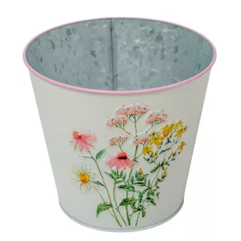 Meadow virágmintás fém kaspó fehér D16x14,8cm
