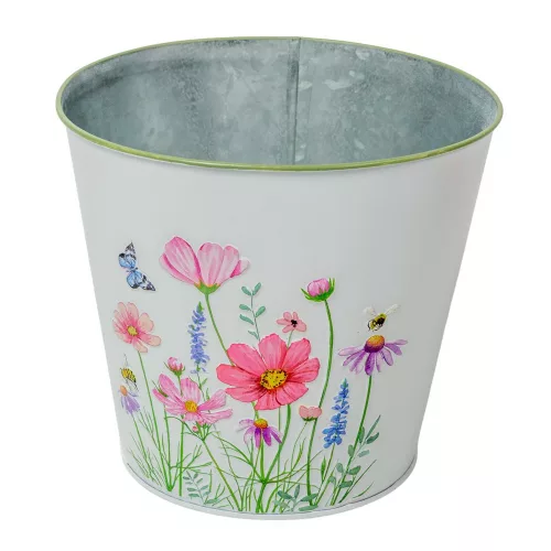 Meadow virágmintás fém kaspó fehér D18x14,8cm